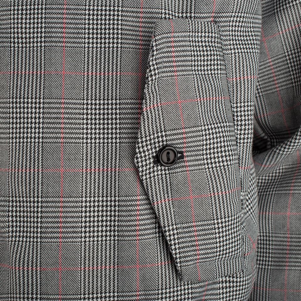 Mens Check Harrington Jacket - Light Grey/Red - Image 3