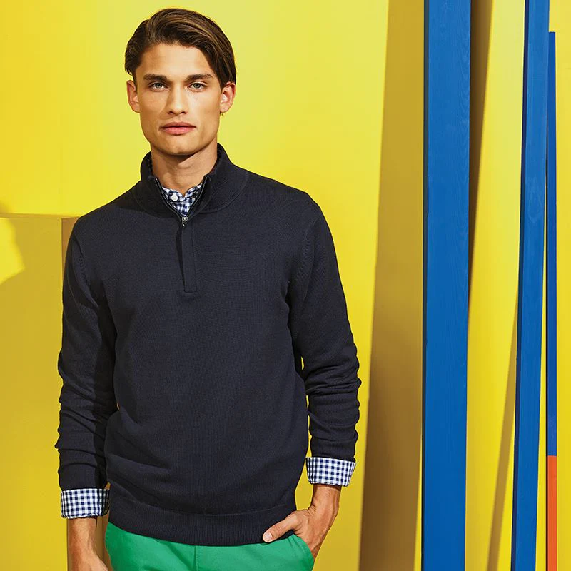 Mens Cotton Blend ¼ Zip Sweater - Navy - Image 5