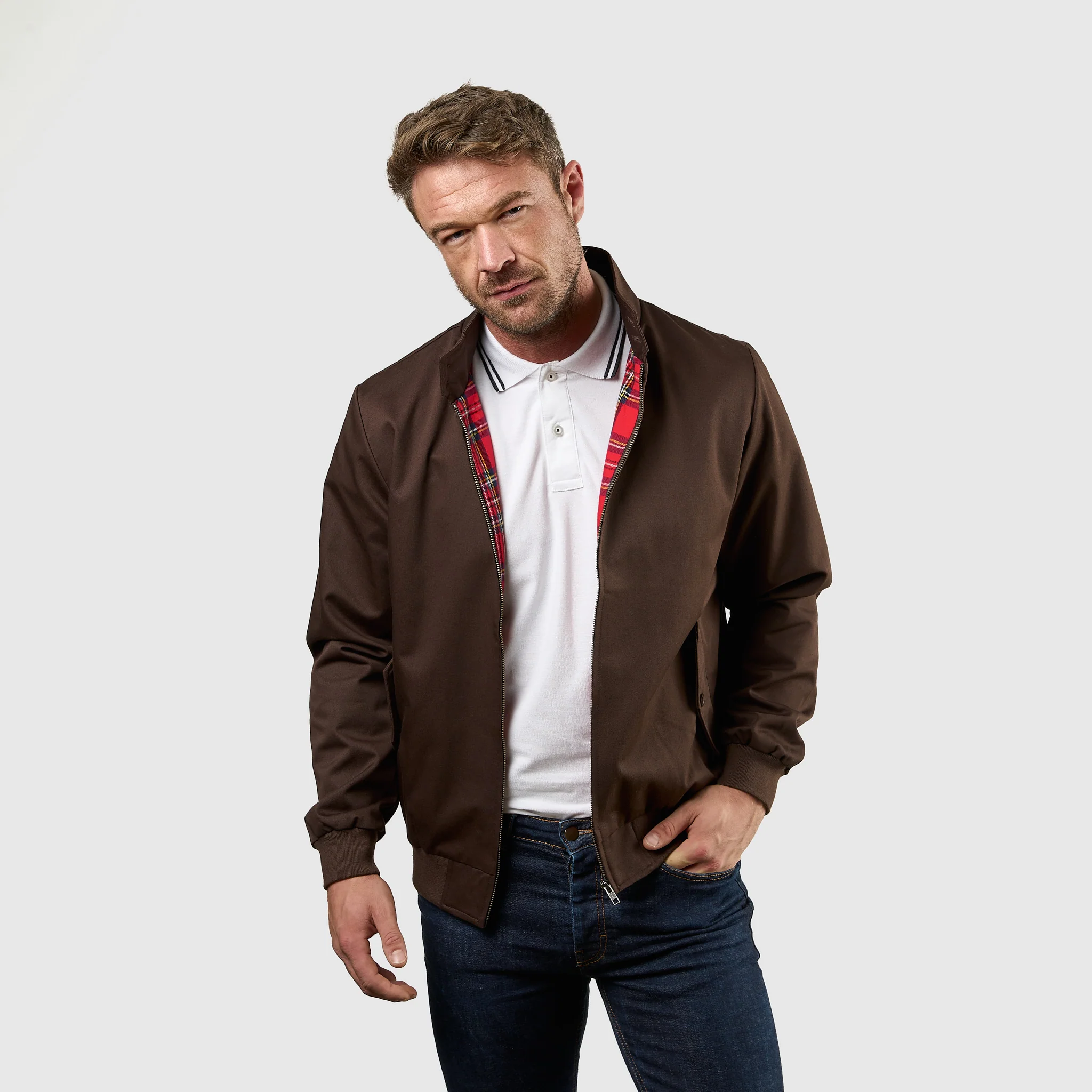 Mens Signature Harrington Jacket - Brown - Image 10