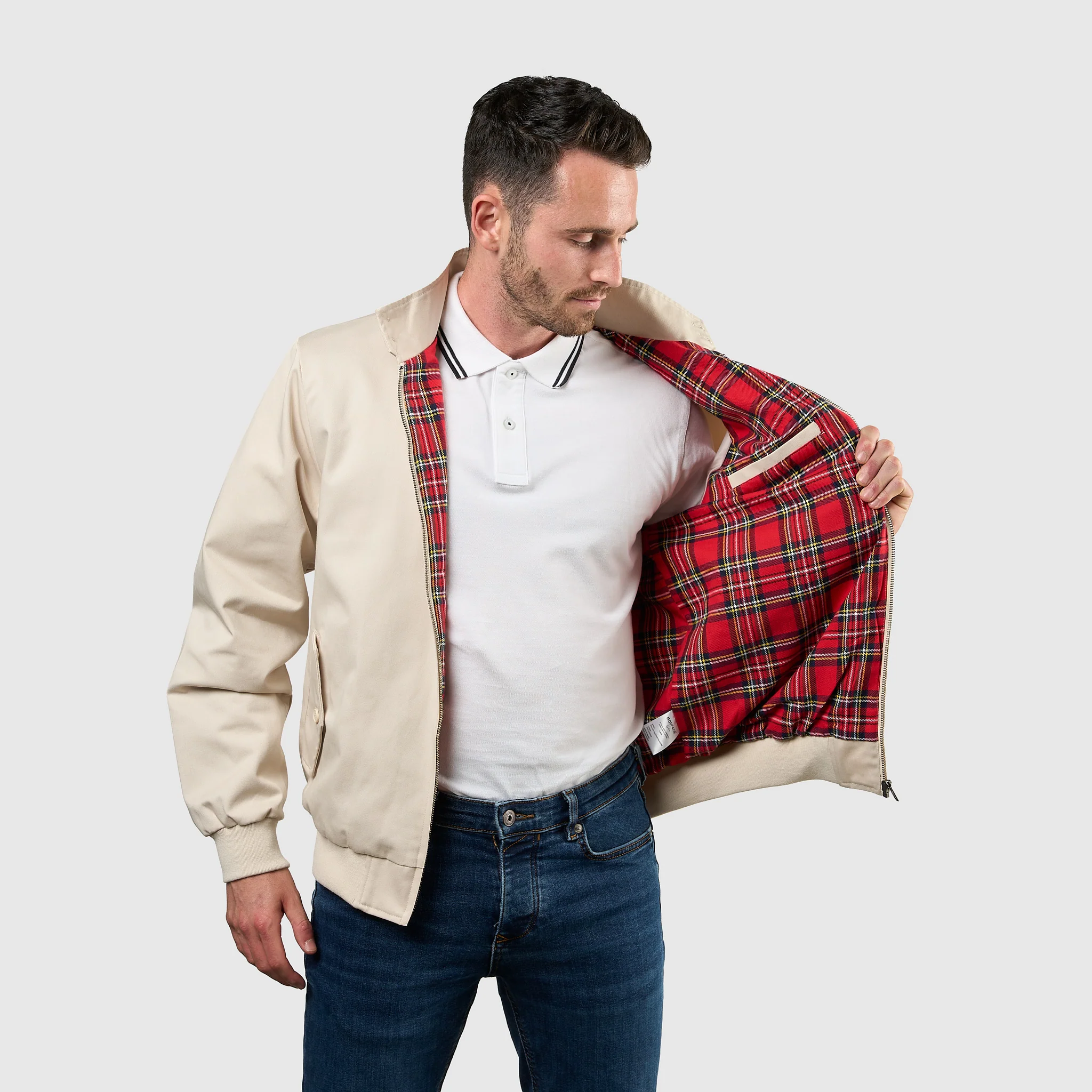 Mens Signature Harrington Jacket - Stone - Image 6
