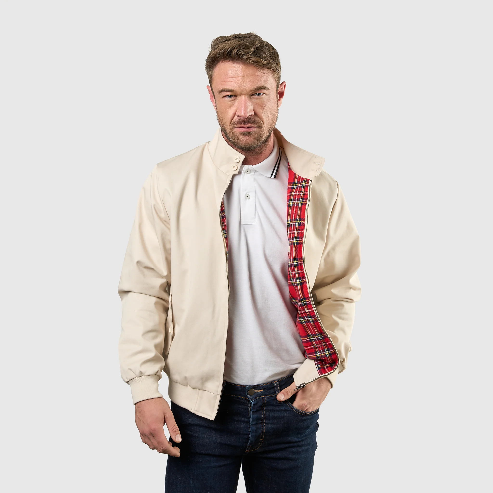 Mens Signature Harrington Jacket - Stone - Image 7