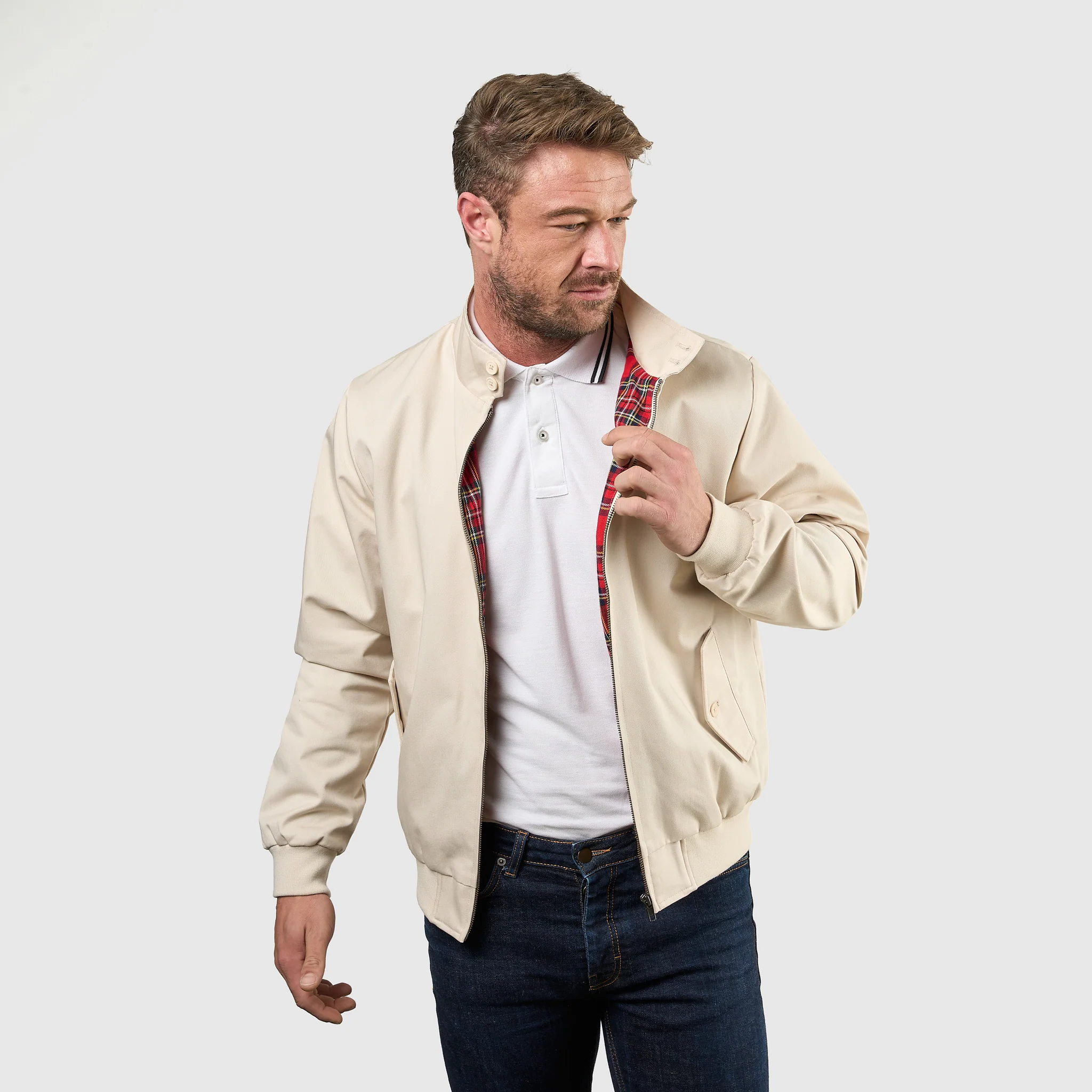 Mens Signature Harrington Jacket - Stone - Image 8